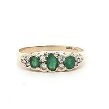 9ct Yellow Gold Diamond and Emerald Cluster Ring