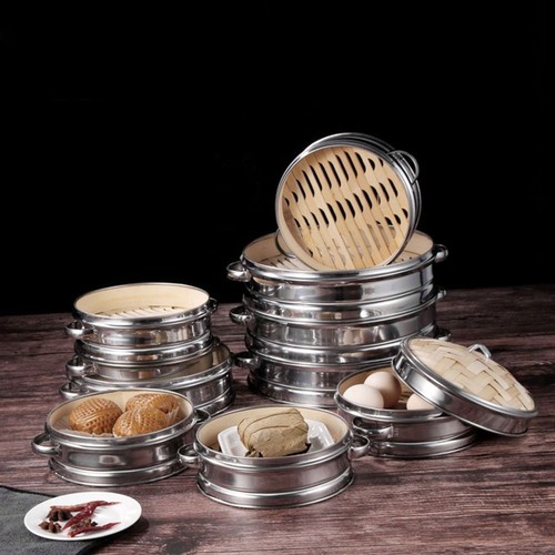 Stainless steel bamboo steamer - bamboo,