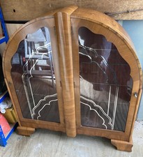 Vintage Art deco Walnut Cocktail Drinks Display Cabinet 
