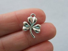 BULK 50 Shamrock leaf clover charms antique silver tone L34
