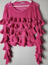GLAMOROUS Hot Pink Ruffle Fluffy Jumper Sweater Knit Top  Wool Blend Size Small