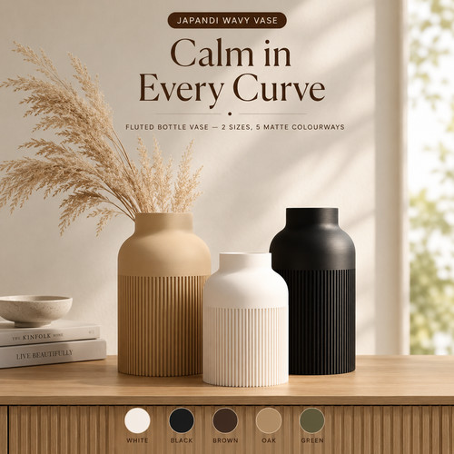 Ribbed japandi vase smooth - ribbed,