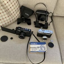 2x good Vintage Yashica SLR cameras -  Minister D MG-1 cases caps 1 manual