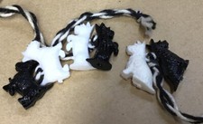 3 PAIRS BLACK & WHITE  WHISKY/WESTIE DOGS STAND BEG SIT LUCKY CHARMS MASCOTS