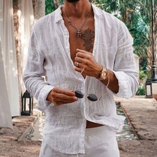 Mens Cotton Linen Beach Shirts