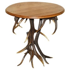 ANTIQUE GERMAN BLACK FOREST CARVED RAMS HEAD ANTLER SUPPER TABLE PART OF A SUITE