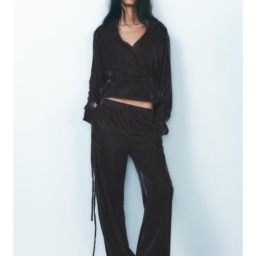 Zara women velvet wide leg - zara,