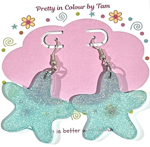 Opaque aqua sparkly - sparkly, star