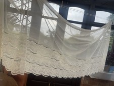 PAIR 2x Victorian Lace Heavily Embroidered Curtains Voile Flower Vine Long Ivory