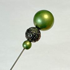 Pretty Vintage HatPin - Moss Green & white metal 6cm x 1.25cm
