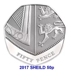  RARE Shield  2017 Very Good Circulated 50p 1.8 million Only Minted .
