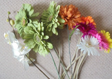Artificial Flowers Bundle Joblot White Orchid Large Med Gerbera Big Crysanthemum