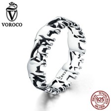 VOROCO Unique 925 Sterling Silver Elephants Rings Band Ring Jewelry For Girls