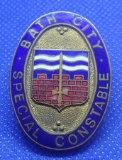 BATH CITY SPECIAL CONSTABULARY POLICE GILT BRASS ENAMEL LAPEL BADGE WW1