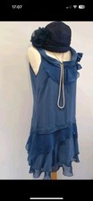 Vintage 1920s Flapper Style Blue Silk Downton Dress Size UK 10 New