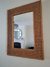 Vintage Bamboo Framed Wall Mirror Rectangular Mid Century Boho Tiki