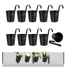 10PCS Black Metal Hanging Flower Pots With Drainage Holes Detachable Handle