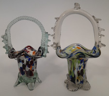 Hand Blown Splatter Pattern Glass Baskets x2 A22 G288