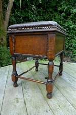 Vintage wooden slippers sewing knitting box art craft real leather seating top