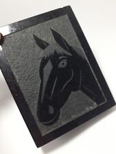 *HORSE HEAD * Black Granite Marble Heavy Etched Slab Paperweight