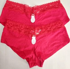 2 x La Senza Size L Lace Top Shorts Red Cotton Jersey Ladies Womens Panties