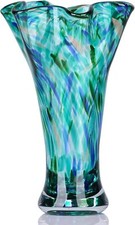 High Teal Glass Vase, Hand