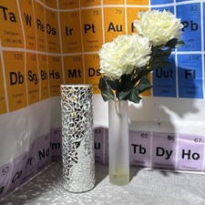 Set of 2 vases, SILVER GREY GLASS MOSAIC Handmade Vase (with Fake Flowers)