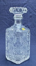 French Lead Crystal Hobnail Cut Glass Square Whisky Decanter - 25cm, 1.6kg