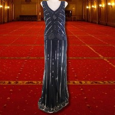 Vintage Inspired 1920s Beaded Gatsby Art Deco Sequin Evening Dress Size XL 