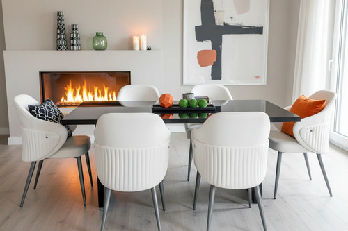 Ivory faux leather dining - leather,