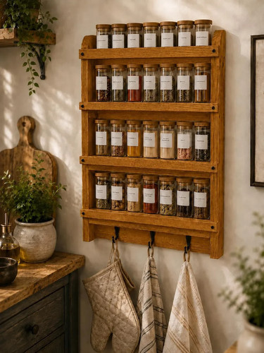 Solid pine spice rack wall - rack,