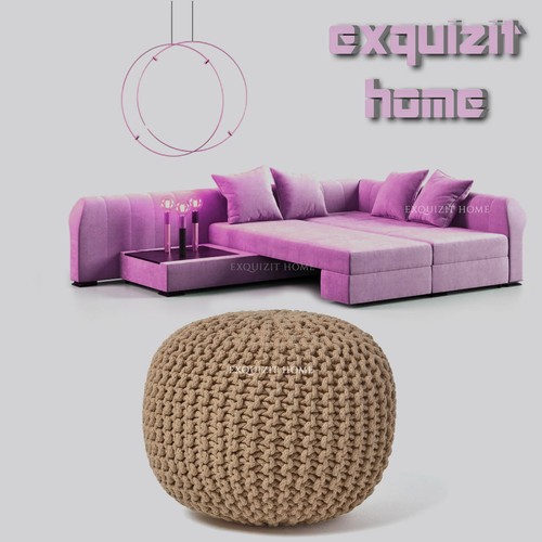 Knitted large moroccan pouffe - knitted,