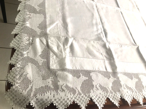 Vintage white linen tablecloth - vintage,