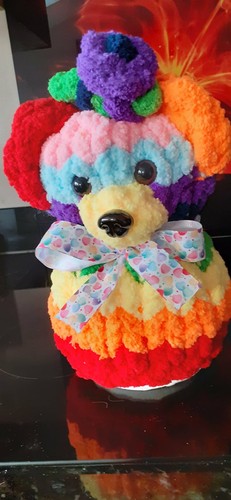 Hand knitted bear toilet roll