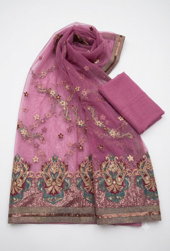 Beautiful pink net saree with
