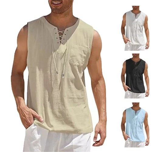 Men cotton linen sleeveless - cotton,