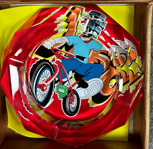 Round glass ashtray motorbike - ashtray,