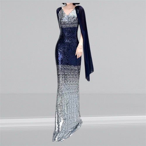 Blue silver sequin maxi - &,