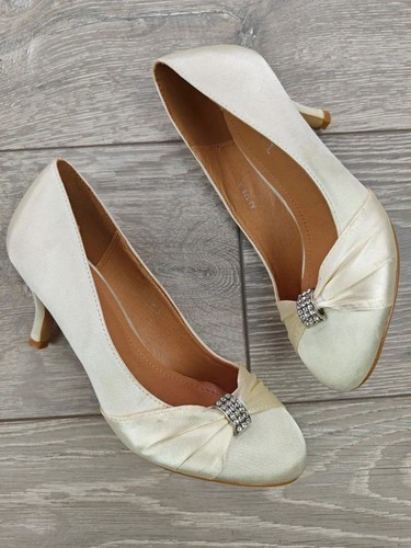 Low mid heel ivory - , satin