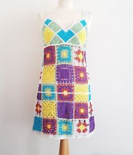 ALLYSON Teal Multicolour Patchwork Crochet Knit Summer Mini Dress M