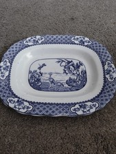 Britannia Pottery Moyen Serving Dish Blue White  Plate Antique Glasgow  10" -5"