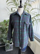 Vintage retro plaid tartan shirt virgin wool Pendleton 42” M elbow patches