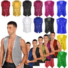 Mens Womens Sequins Vests Glitter Waistcoat Disco Jazz Hip Hop Party Dress Vest