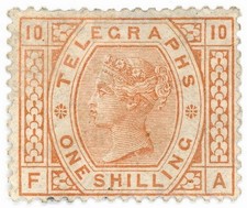 (I.B) QV Telegraphs : 1/- Brown-Orange (plate 10) 