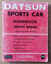 Datsun Sports Car: Handbook & Service Manual 1600 & 2000 Models - Rare/Free Ship