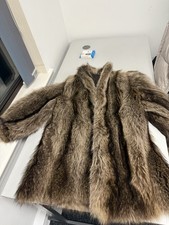 Vintage Real Raccoon Fur Coat Full Pelt Tanuki Style Brown Luxury Winter Jacket