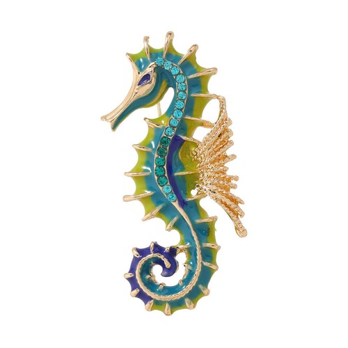 Art deco seahorse brooch green - seahorse,