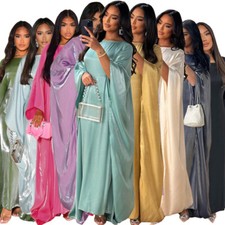 Shiny Abaya Dubai Kaftan Women Muslim Batwing Sleeve Maxi Dress Robe Gown Caftan