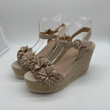 Kanna blush leather wedge shoes 38 5 VGC espadrille heels strappy sandals floral