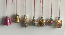 7 VINTAGE GLASS CHRISTMAS TREE DECORATIONS HAND BLOWN + PAINTED VARIOUS SHAPES